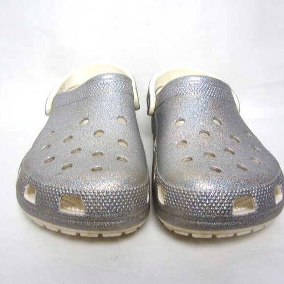 CROCS Classic Clog Women's 11 Silver Glitter Shimmer EUC Sparkle - Picture 7 of 13